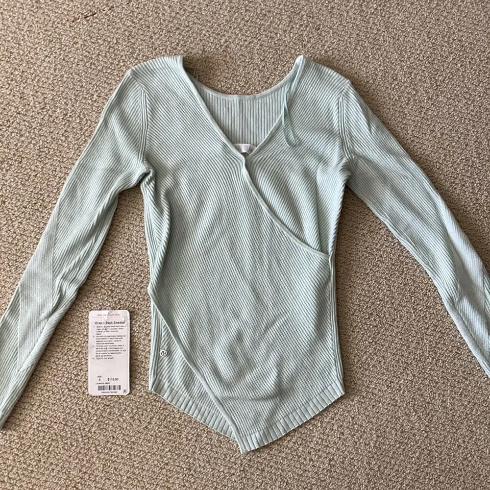 LULULEMON Wrap it Back Sweater Sea Breeze Green Cashmere Knit Top Reversible 4